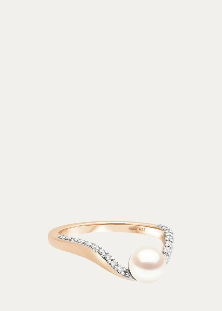 Marie Mas 18K Diamond and Pearl Halo Ring | Thumbnail 3 Marie Mas 18K Diamond and Pearl Halo Ring | Thumbnail 3