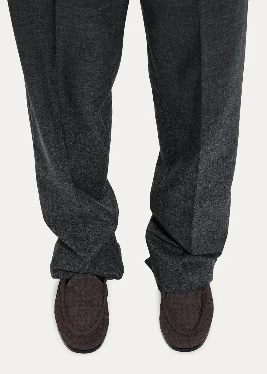 Bottega Veneta Men's Silenzio Intrecciato Suede Moc-Toe Loafers | Thumbnail 2 Bottega Veneta Men's Silenzio Intrecciato Suede Moc-Toe Loafers | Thumbnail 2