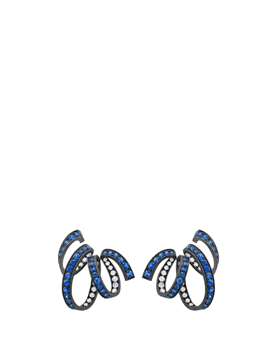 Reza Ruban 18K Black Gold Blue Sapphire and Diamond Earrings | Thumbnail 2 Reza Ruban 18K Black Gold Blue Sapphire and Diamond Earrings | Thumbnail 2