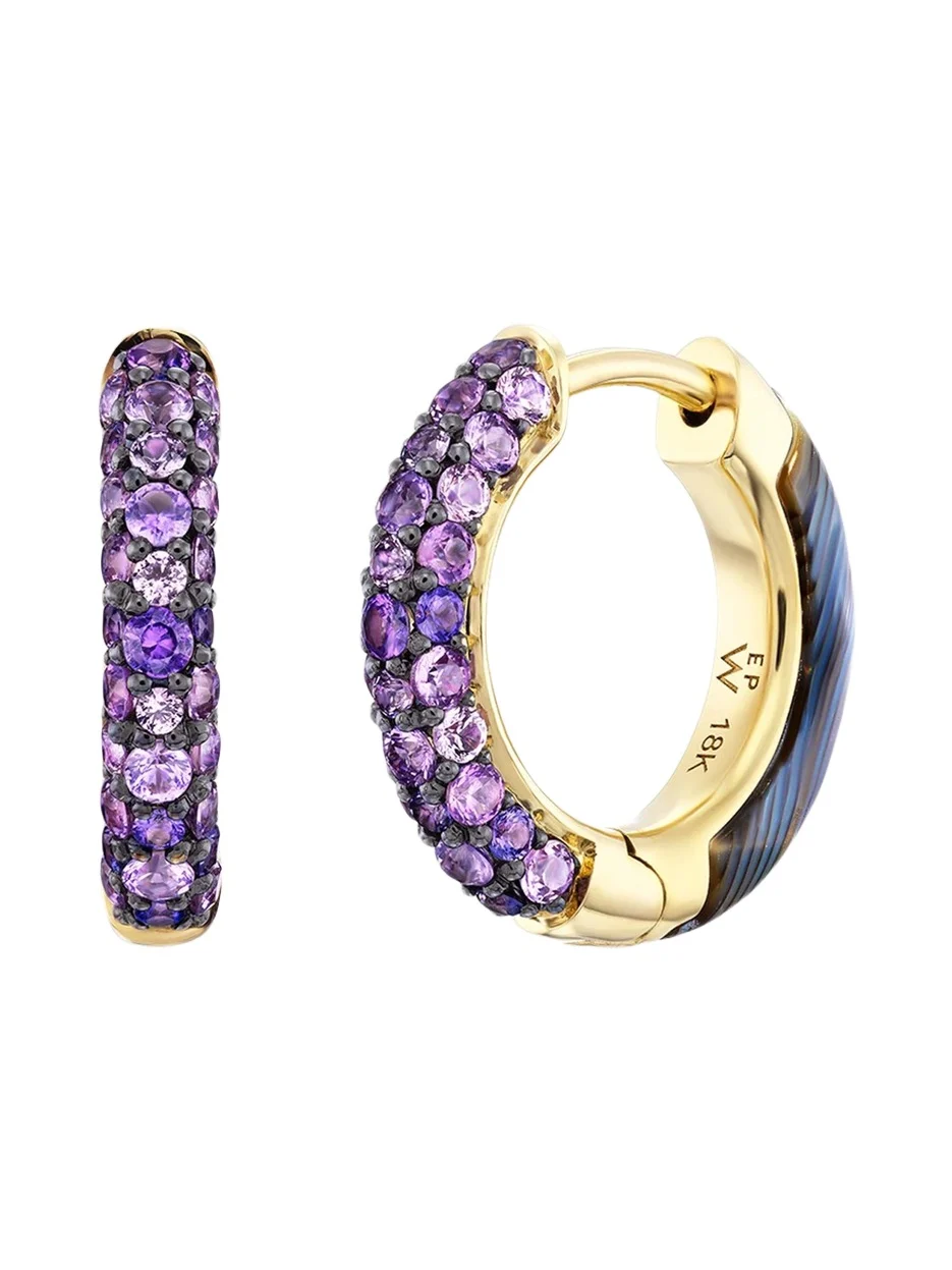 Emily P. Wheeler 18K Yellow Gold, Sapphire & Abalone Baby Duet Hoop Earrings