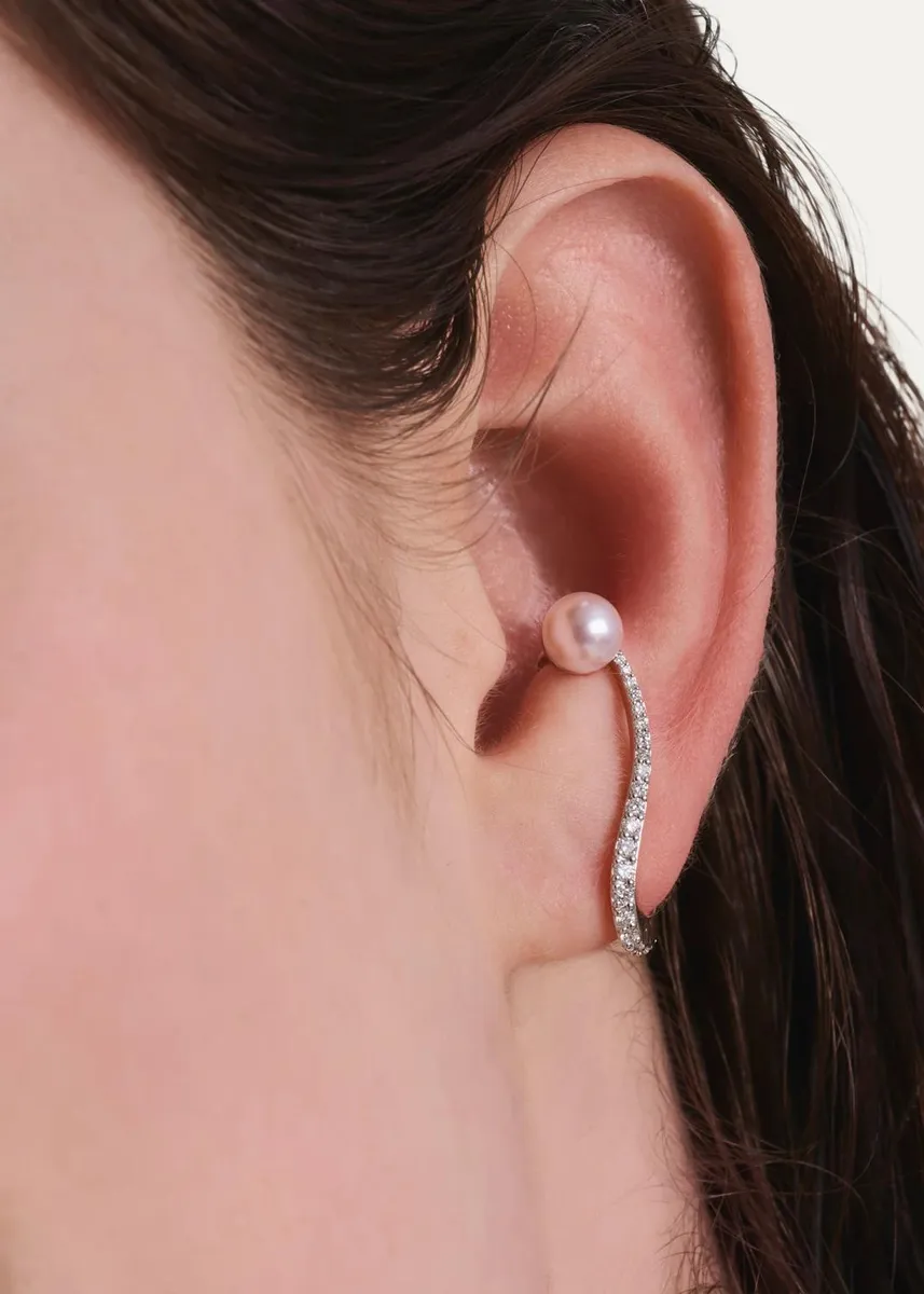 Marie Mas 18K Nova Diamond and Pearl Cuff Earring, Single | Thumbnail 2 Marie Mas 18K Nova Diamond and Pearl Cuff Earring, Single | Thumbnail 2