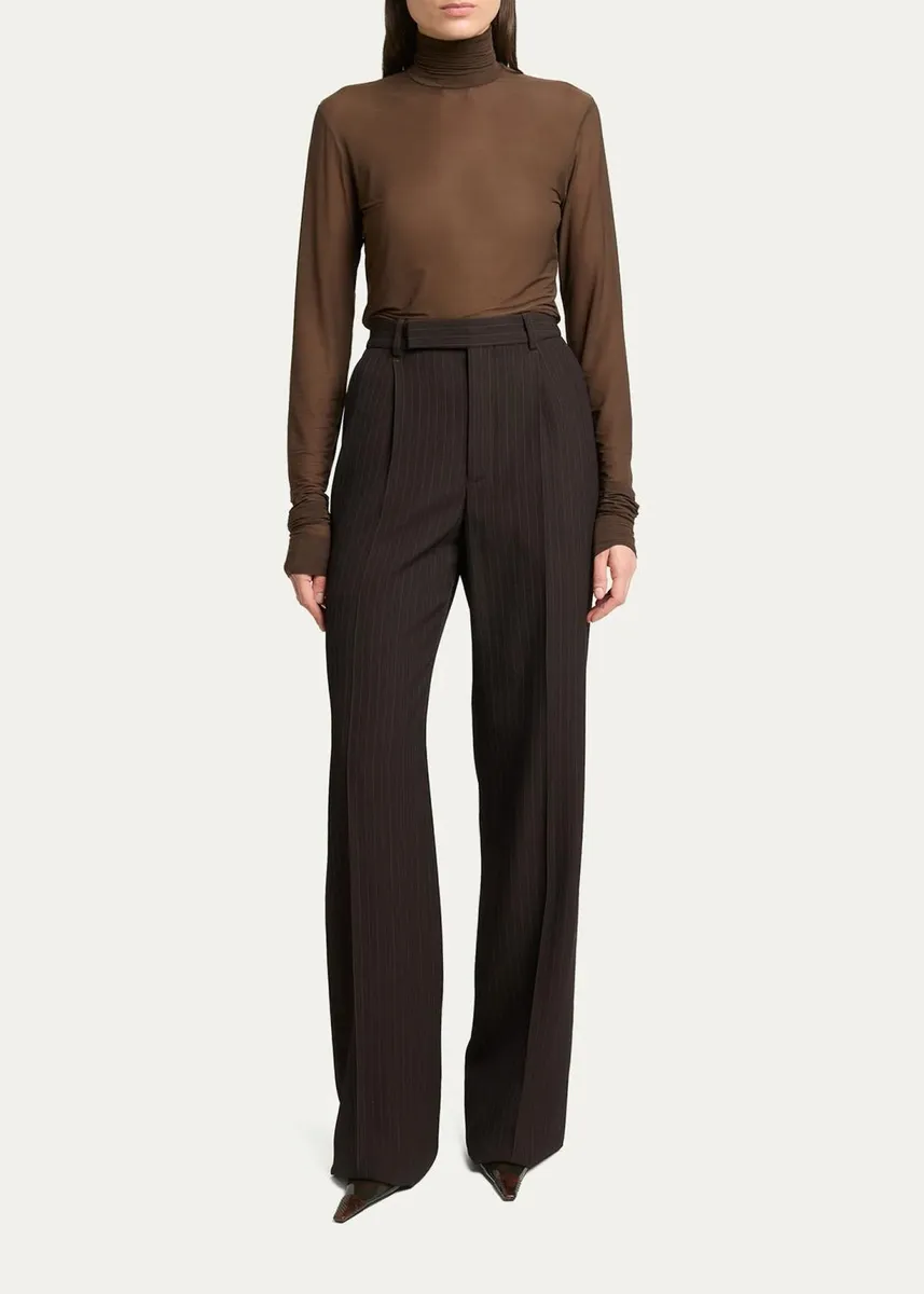 Saint Laurent Pinstriped Wool Crepe De Laine Straight-Leg Trousers | Thumbnail 2 Saint Laurent Pinstriped Wool Crepe De Laine Straight-Leg Trousers | Thumbnail 2