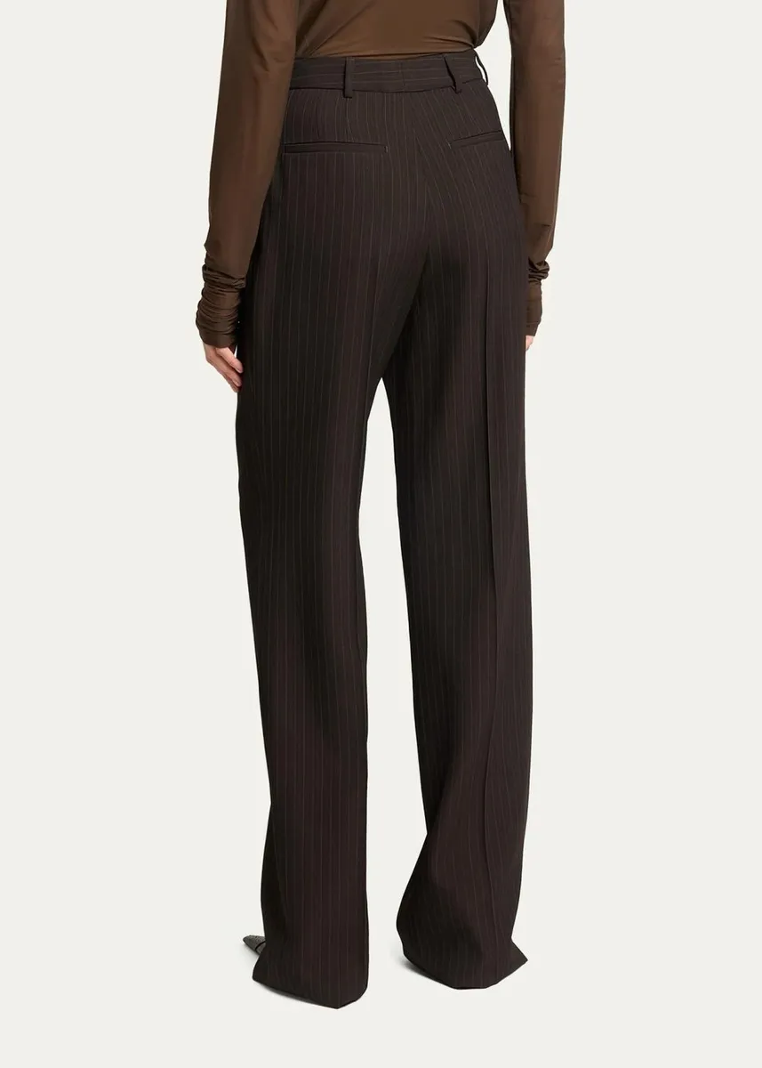 Saint Laurent Pinstriped Wool Crepe De Laine Straight-Leg Trousers | Thumbnail 3 Saint Laurent Pinstriped Wool Crepe De Laine Straight-Leg Trousers | Thumbnail 3