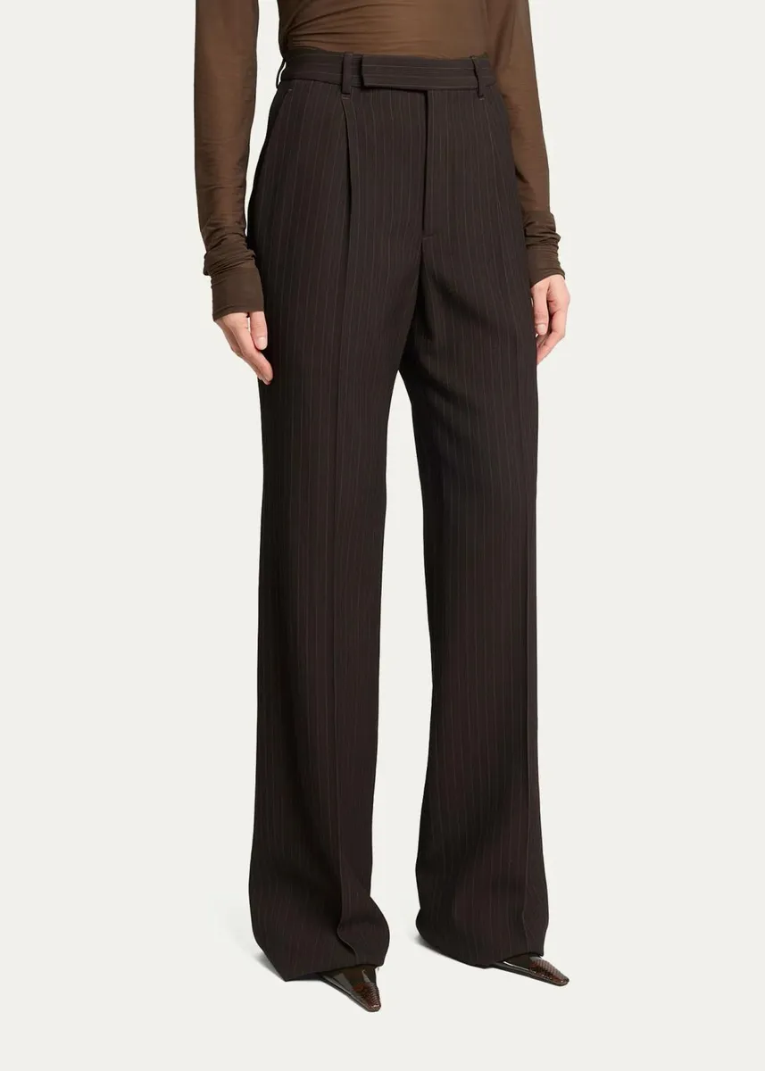 Saint Laurent Pinstriped Wool Crepe De Laine Straight-Leg Trousers | Thumbnail 4 Saint Laurent Pinstriped Wool Crepe De Laine Straight-Leg Trousers | Thumbnail 4