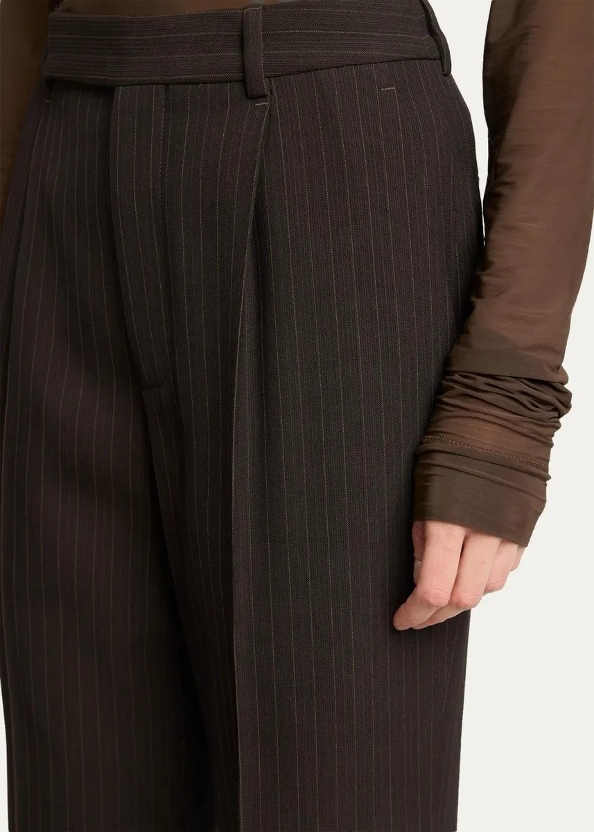 Saint Laurent Pinstriped Wool Crepe De Laine Straight-Leg Trousers | Thumbnail 5 Saint Laurent Pinstriped Wool Crepe De Laine Straight-Leg Trousers | Thumbnail 5
