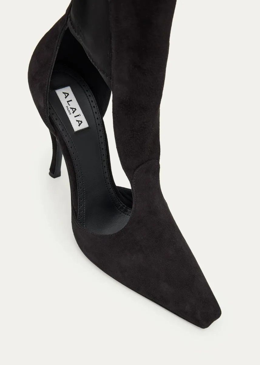 ALAÏA 100mm Court Cutout Suede Knee-High Boots | Thumbnail 3