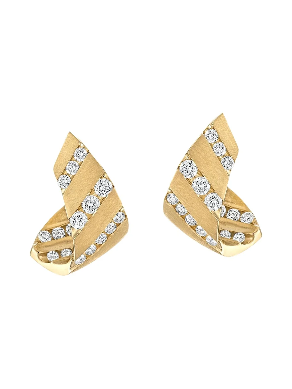 Nexus 18K Yellow Gold Alternating Diamond Huggie Earrings Nexus 18K Yellow Gold Alternating Diamond Huggie Earrings