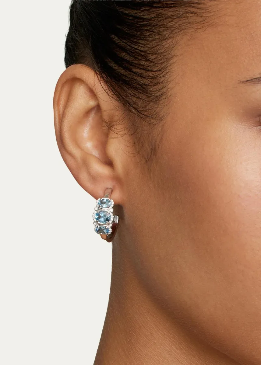 Jamie Wolf 18K White Gold 3-Stone Aquamarine and Diamond Hoop Earrings | Thumbnail 2