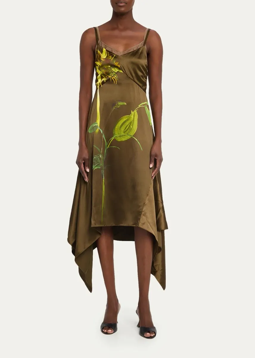Monse Deconstructed Sunflower Printed Silk Midi Dress | Thumbnail 2 Monse Deconstructed Sunflower Printed Silk Midi Dress | Thumbnail 2