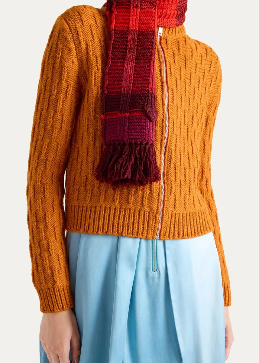 Prada Wool and Alpaca Aran Knit Zip Cardigan | Thumbnail 5 Prada Wool and Alpaca Aran Knit Zip Cardigan | Thumbnail 5