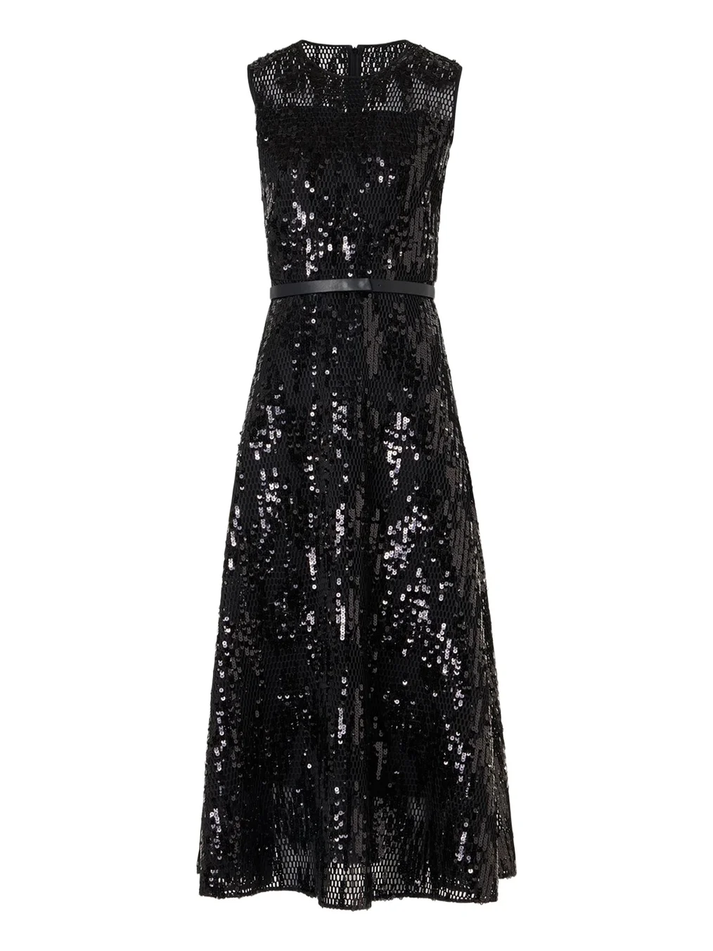 Sequined Net Fit-And-Flare Belted Ankle Gown Sequined Net Fit-And-Flare Belted Ankle Gown