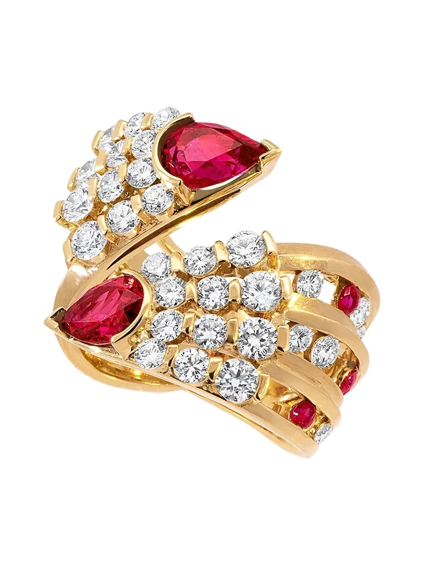 Dune 18K Yellow Gold Diamond and Ruby Eventail Ring Dune 18K Yellow Gold Diamond and Ruby Eventail Ring