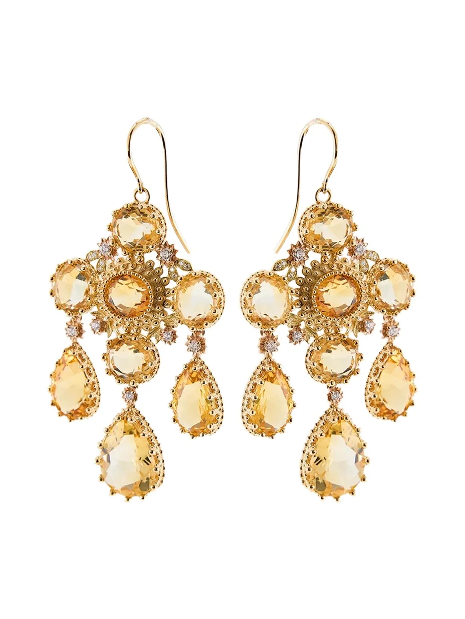 18K Yellow Gold Pierreries Citrine Girandole Earrings