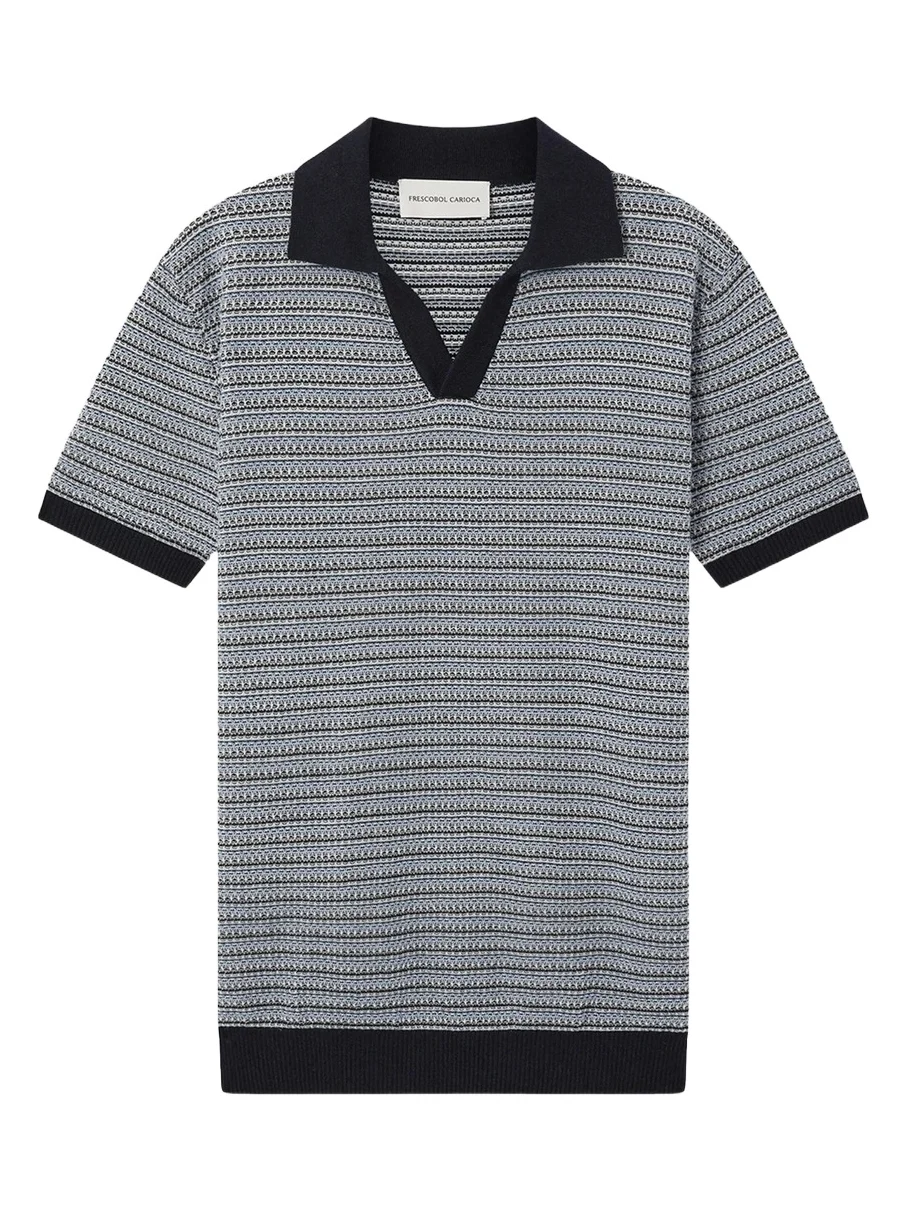 Frescobol Carioca Men's Cotton-Cashmere Stripe Knit Johnny Collar Polo Shirt