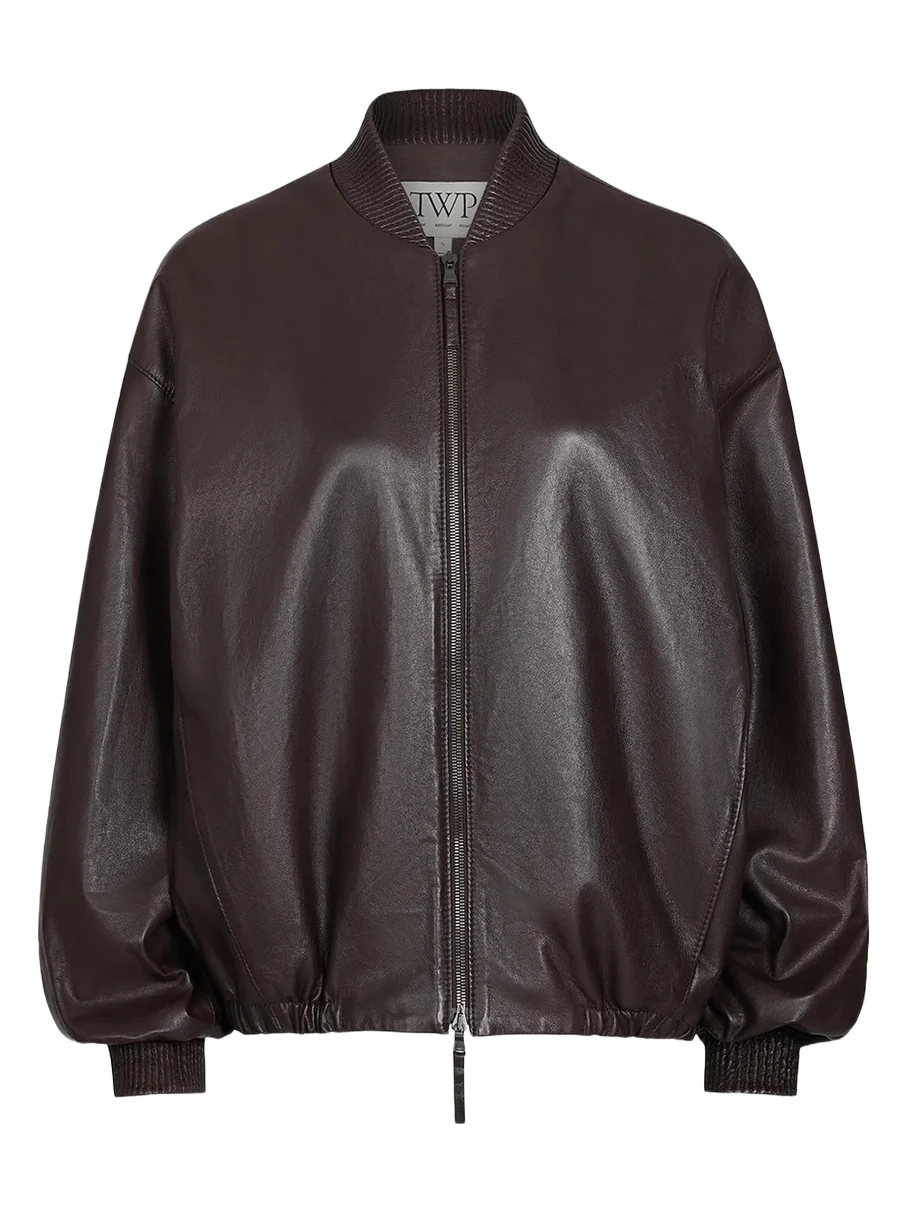 Bubble-Hem Leather Bomber Jacket
