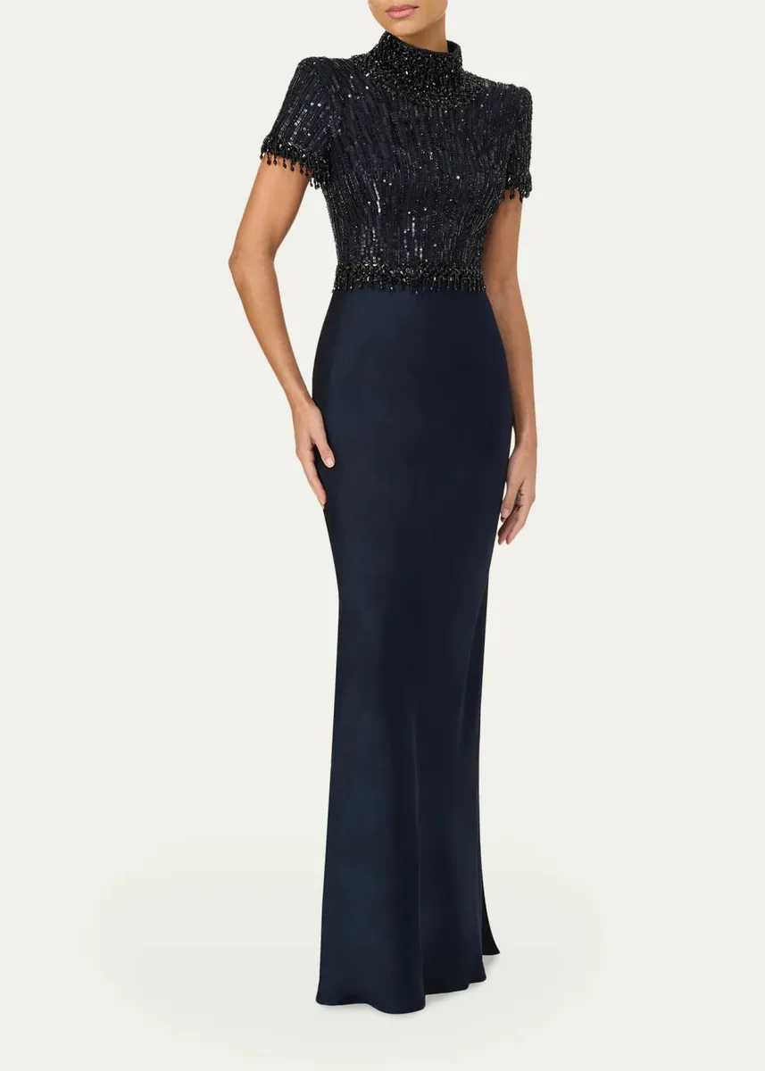 Jenny Packham Trinity Embellished Strong-Shoulder Satin Gown | Thumbnail 2