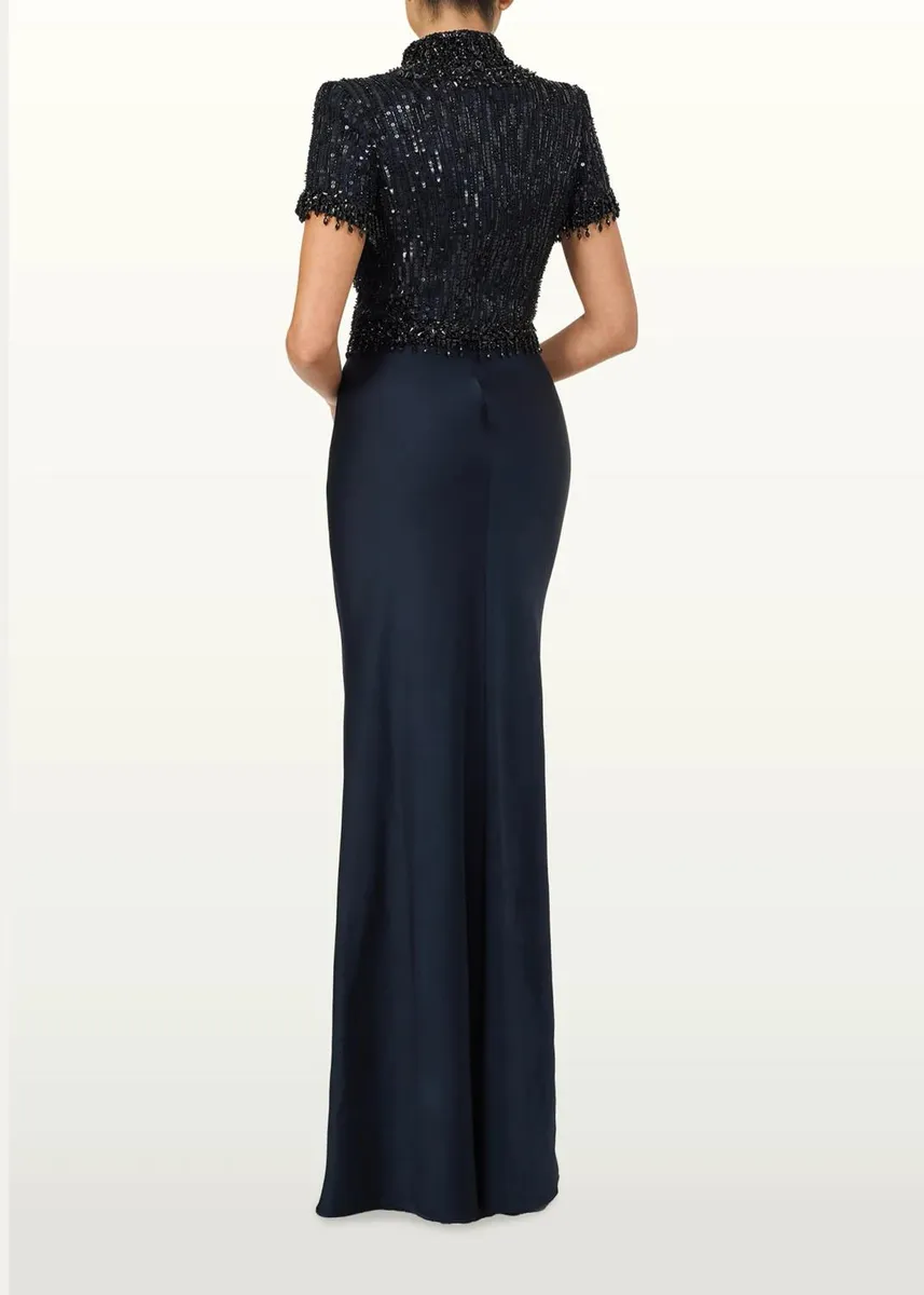 Jenny Packham Trinity Embellished Strong-Shoulder Satin Gown | Thumbnail 3