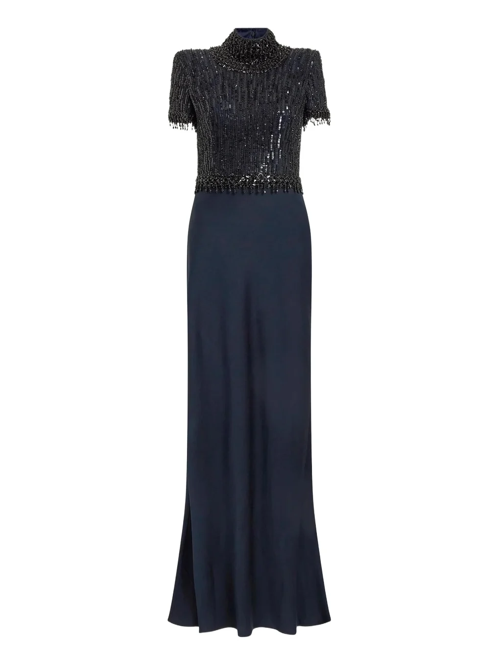 Trinity Embellished Strong-Shoulder Satin Gown