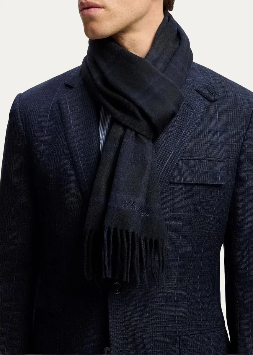 Ralph Lauren Purple Label Men's Tonal Plaid Cashmere Fringe Scarf | Thumbnail 3 Ralph Lauren Purple Label Men's Tonal Plaid Cashmere Fringe Scarf | Thumbnail 3