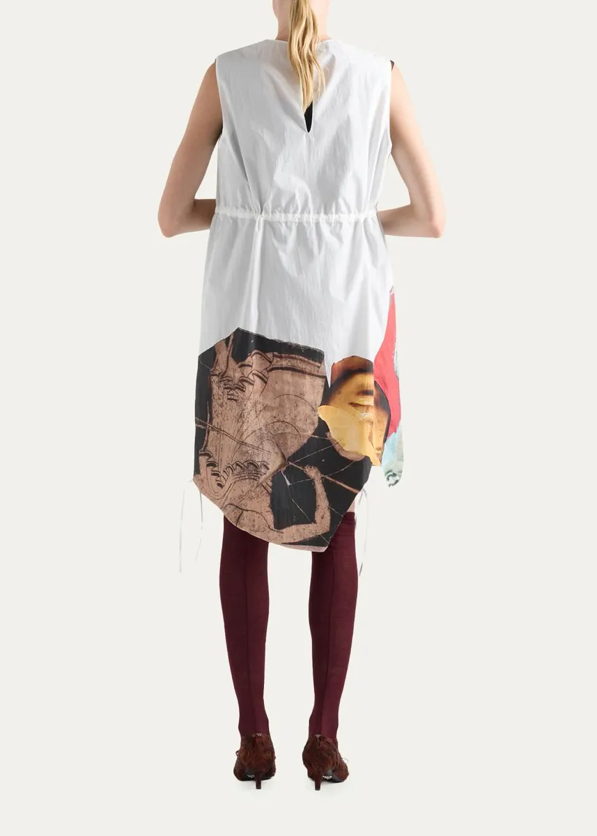 Prada Mixed-Print Cotton-Blend Drawstring Mini Dress | Thumbnail 3 Prada Mixed-Print Cotton-Blend Drawstring Mini Dress | Thumbnail 3