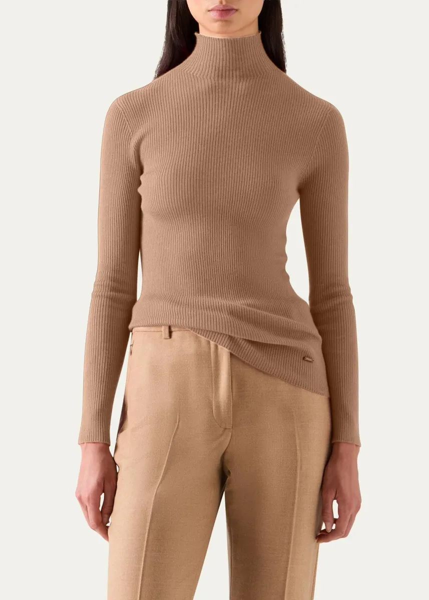 Akris Cashmere-Silk Fine Rib Mock-Neck Seamless Sweater | Thumbnail 4 Akris Cashmere-Silk Fine Rib Mock-Neck Seamless Sweater | Thumbnail 4