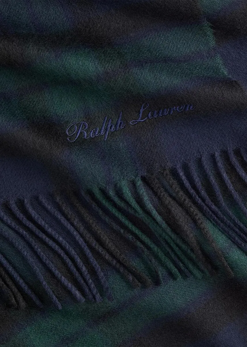 Ralph Lauren Purple Label Men's Plaid Cashmere Fringe Scarf | Thumbnail 4