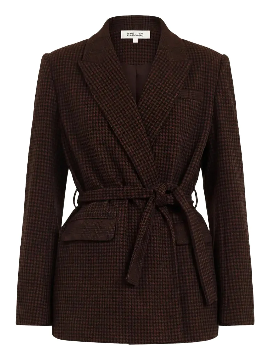 Diane von Furstenberg Annika Houndstooth Knit Wrap Jacket
