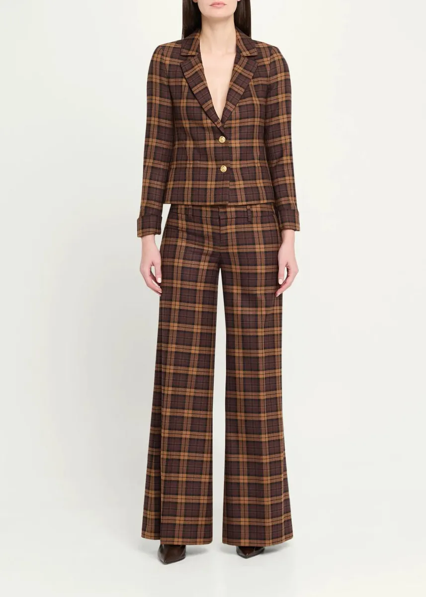 Alice + Olivia Olivia Plaid Low-Rise Wide-Leg Pants | Thumbnail 2