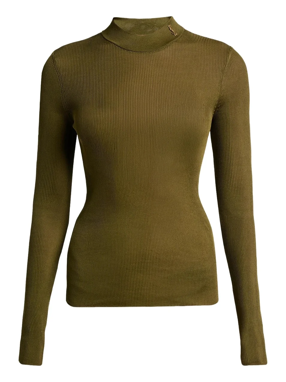 Saint Laurent YSL Mock-Neck Cote Silk Rib Sweater