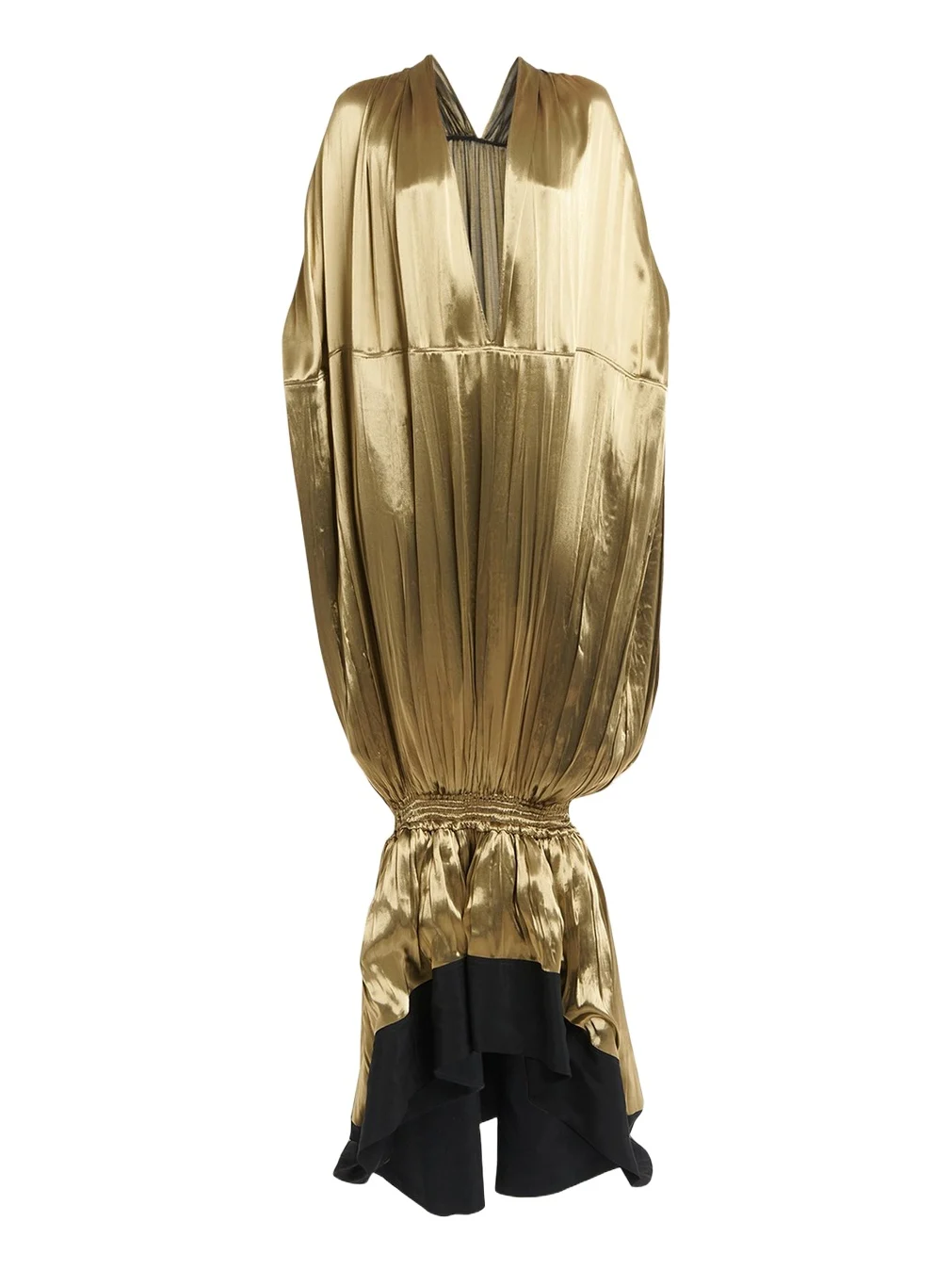 Plunging Fluid Lamé Balloon Mermaid Gown
