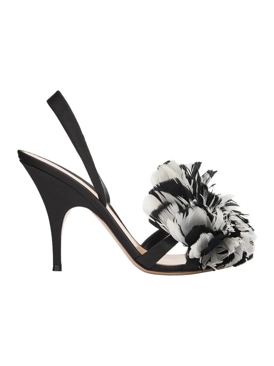 95mm Pom-Pom Crepe Satin Slingback Sandals 95mm Pom-Pom Crepe Satin Slingback Sandals
