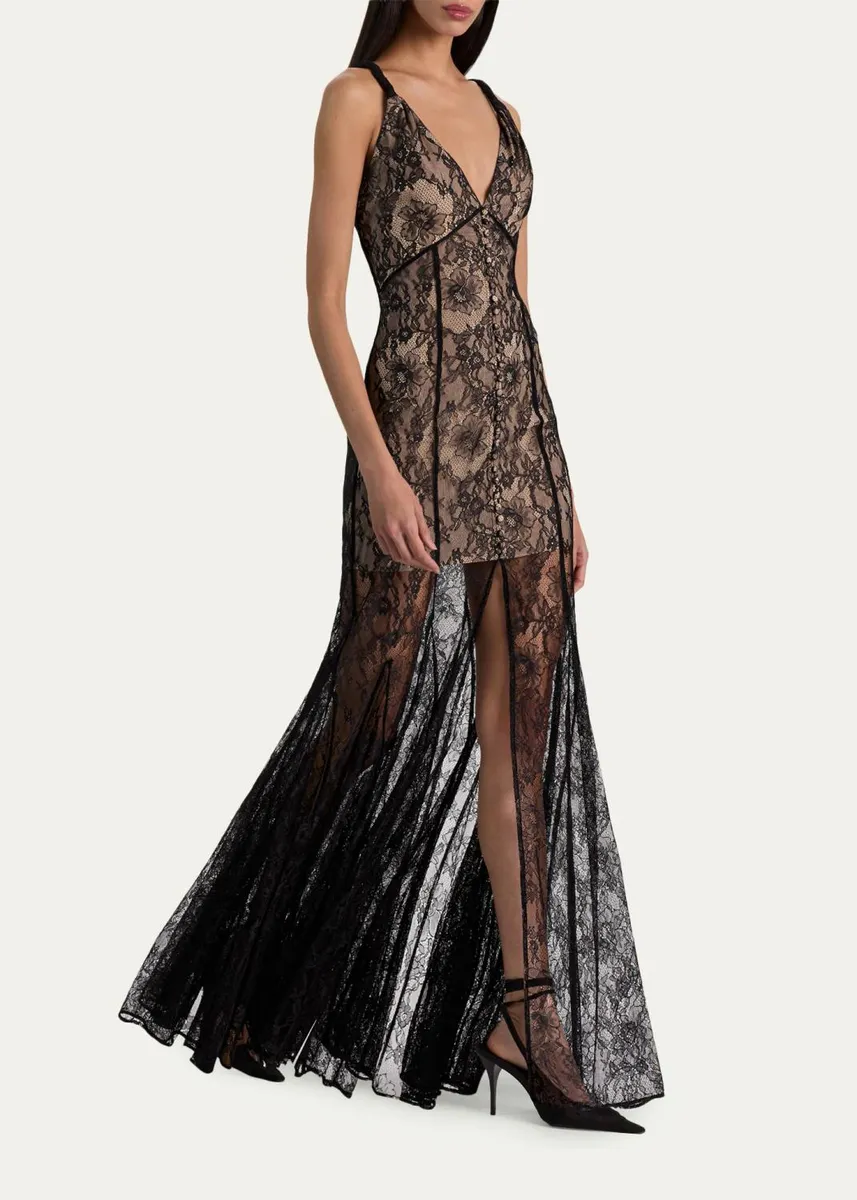 Alice + Olivia Alana Twist Strap Lace Godet Maxi Dress | Thumbnail 4