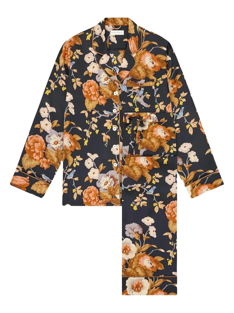Olivia von Halle Lila Floral-Print Silk Pajama Set