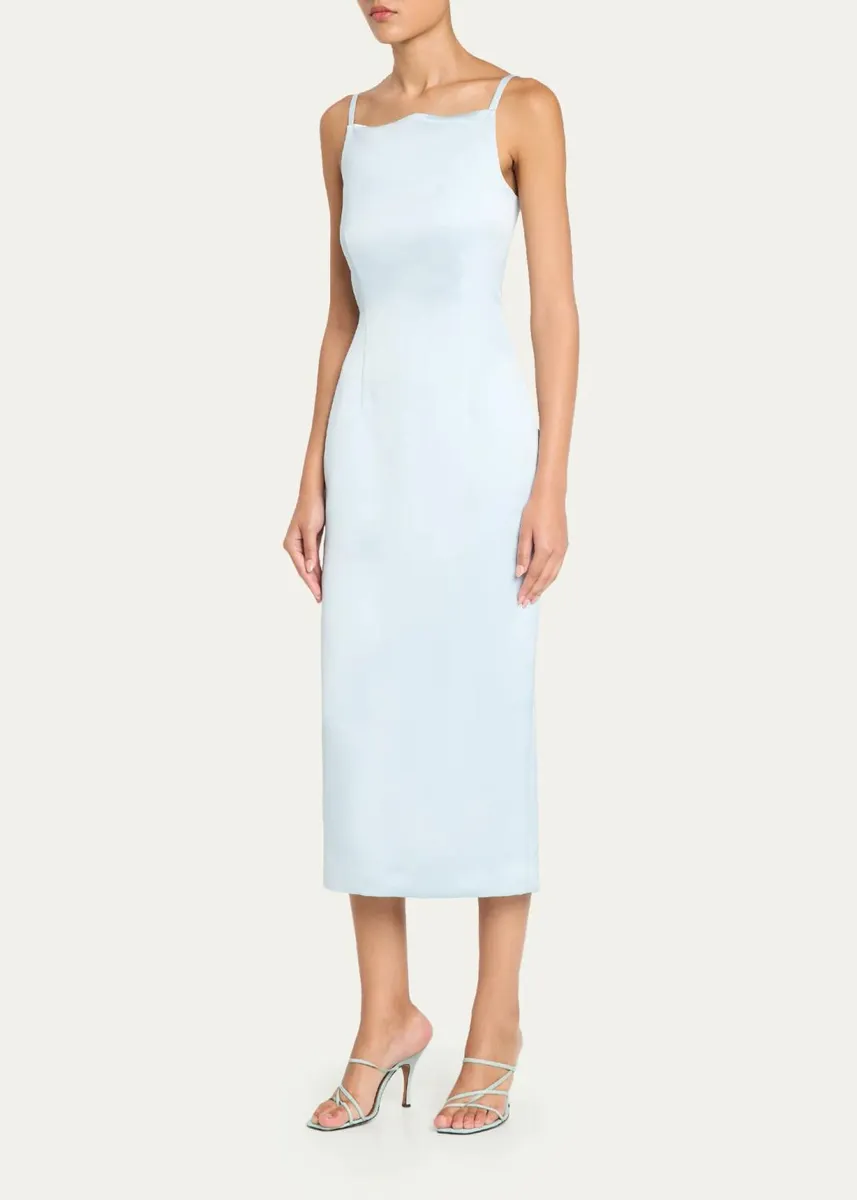 PRABAL GURUNG Square-Neck Satin Sheath Midi Dress | Thumbnail 4 PRABAL GURUNG Square-Neck Satin Sheath Midi Dress | Thumbnail 4
