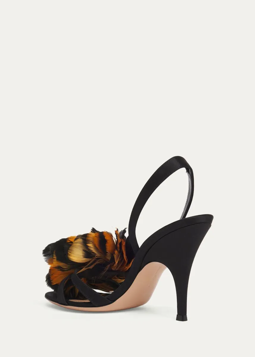 Gianvito Rossi 95mm Pom-Pom Crepe Satin Slingback Sandals | Thumbnail 2 Gianvito Rossi 95mm Pom-Pom Crepe Satin Slingback Sandals | Thumbnail 2
