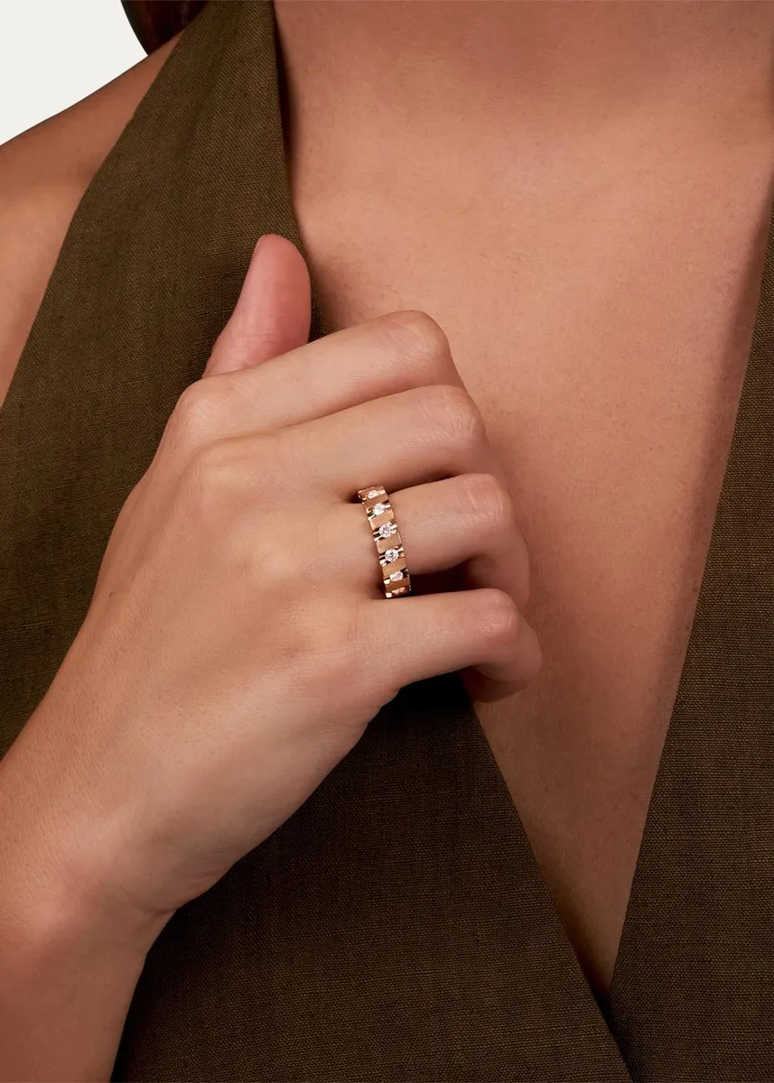 Reza Nexus 18K Rose Gold Alternating Diamond Narrow Band | Thumbnail 2 Reza Nexus 18K Rose Gold Alternating Diamond Narrow Band | Thumbnail 2