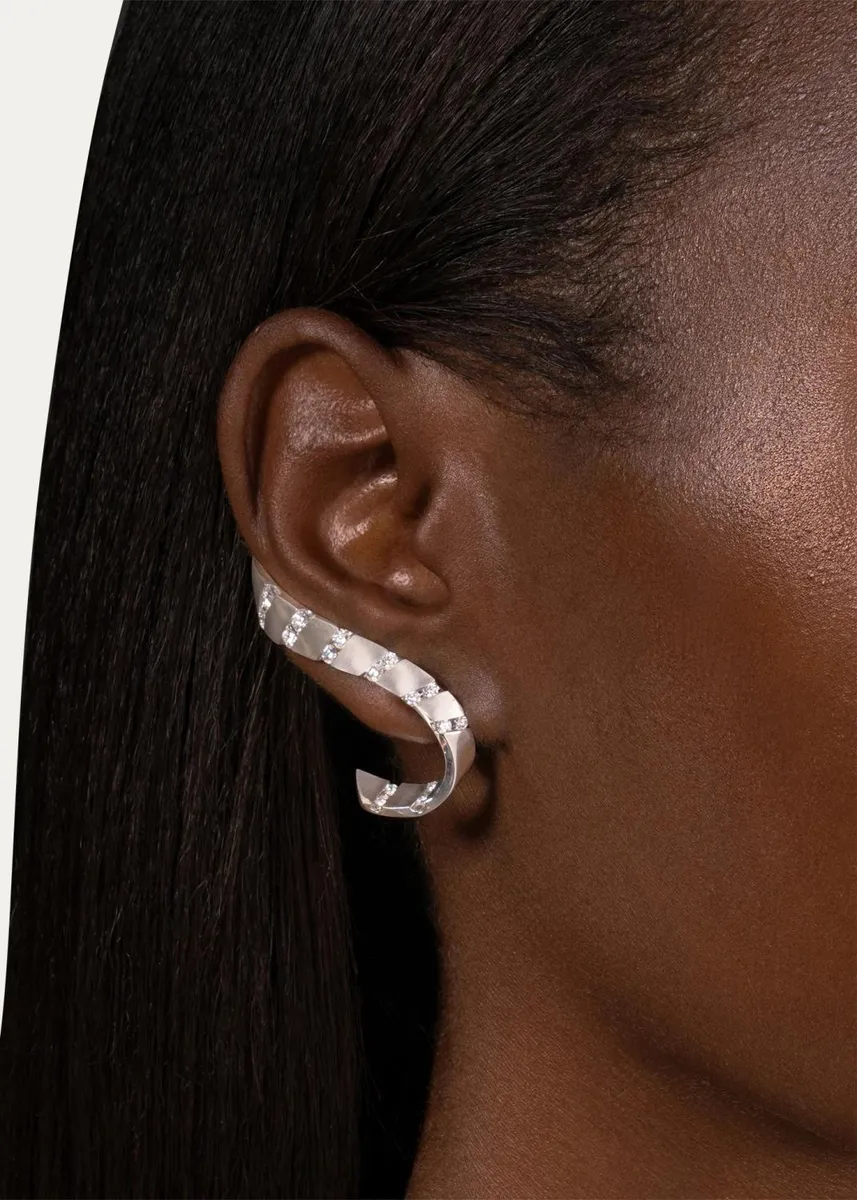 Reza Nexus 18K White Gold Alternating Diamond Cuff Earring, Single, Left Side | Thumbnail 2
