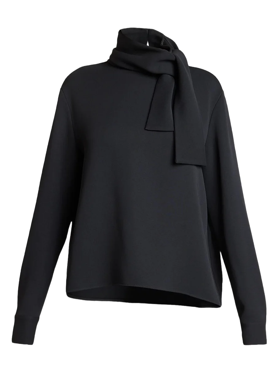 Balenciaga Wool-Silk Top w/ Scarf Tie