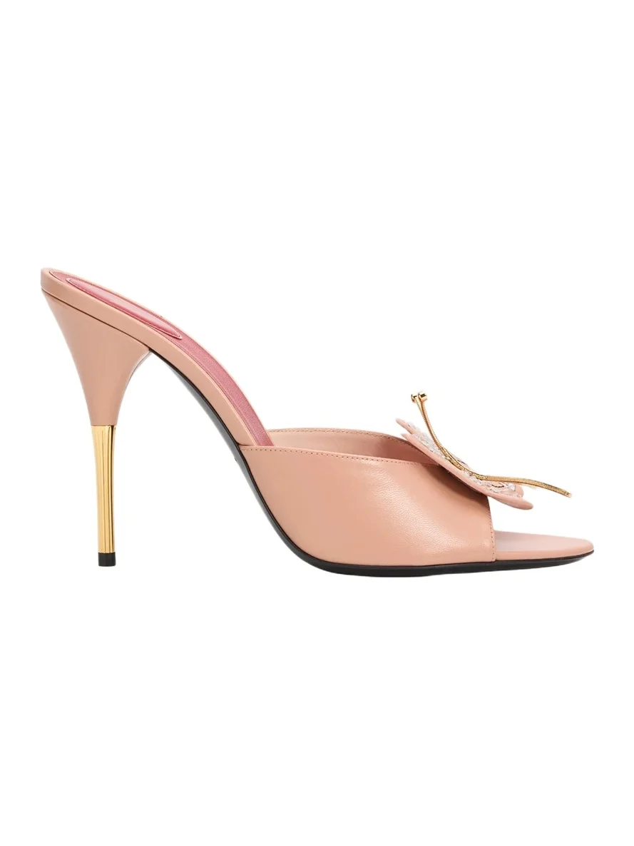Valentino Garavani 105mm Flutterby Embellished Leather Slide Sandals
