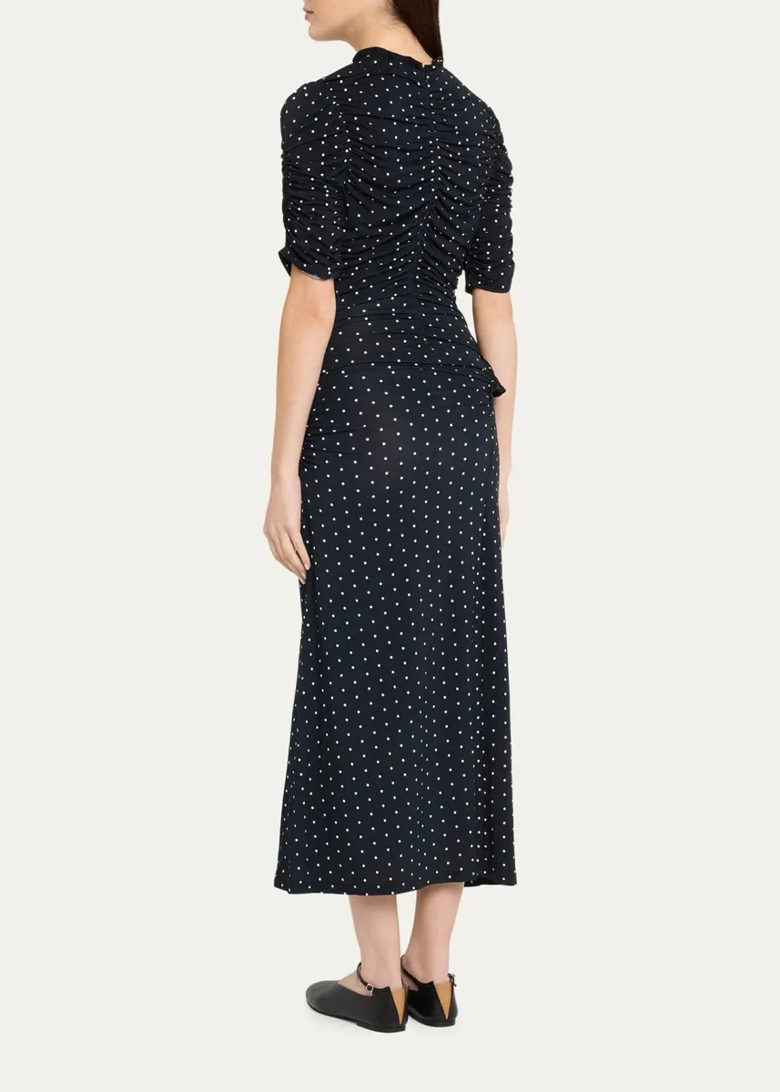 Sea Jeanne Polka Dot Ruched Ruffle Short-Sleeve Midi Dress | Thumbnail 3 Sea Jeanne Polka Dot Ruched Ruffle Short-Sleeve Midi Dress | Thumbnail 3