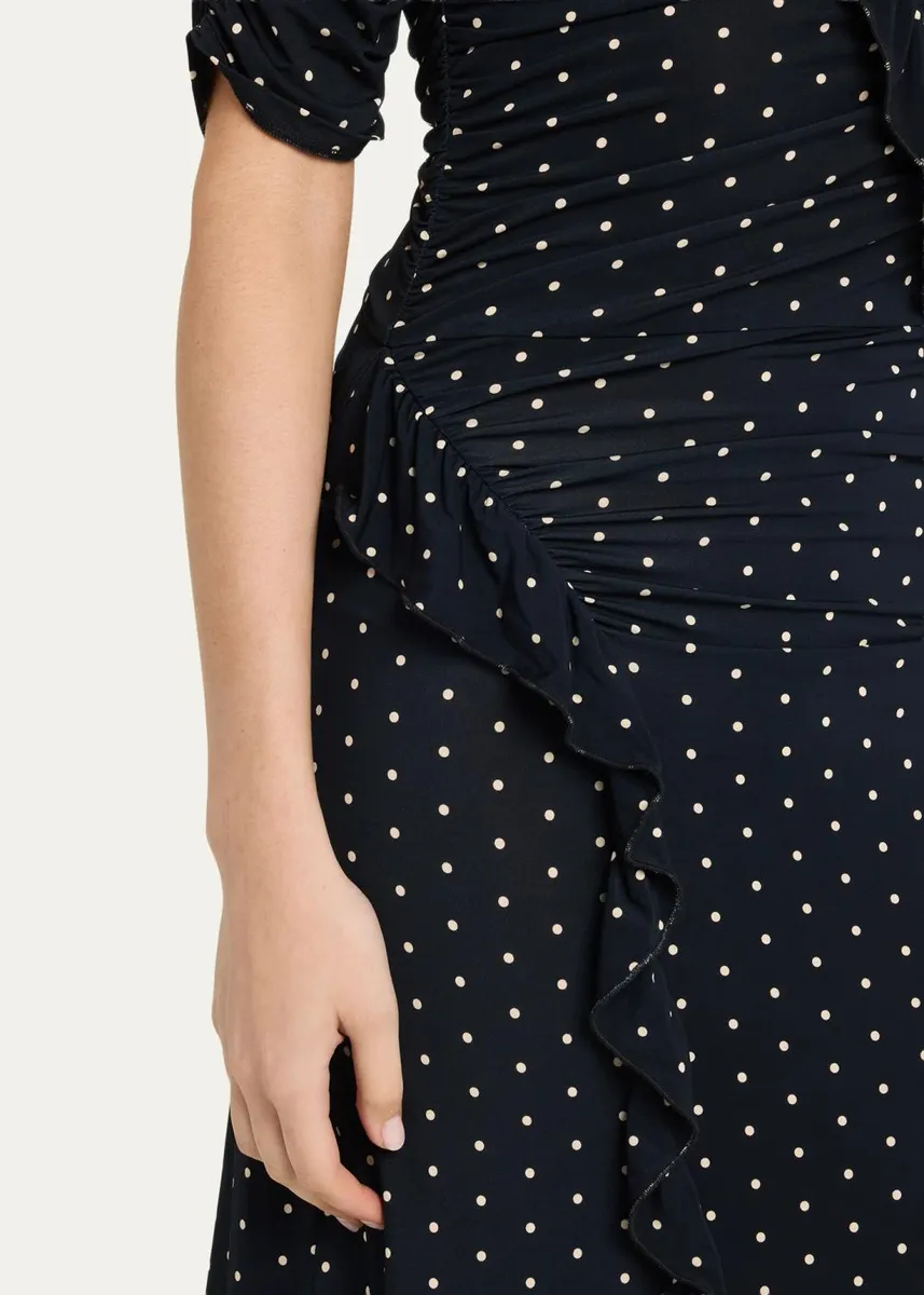 Sea Jeanne Polka Dot Ruched Ruffle Short-Sleeve Midi Dress | Thumbnail 5 Sea Jeanne Polka Dot Ruched Ruffle Short-Sleeve Midi Dress | Thumbnail 5
