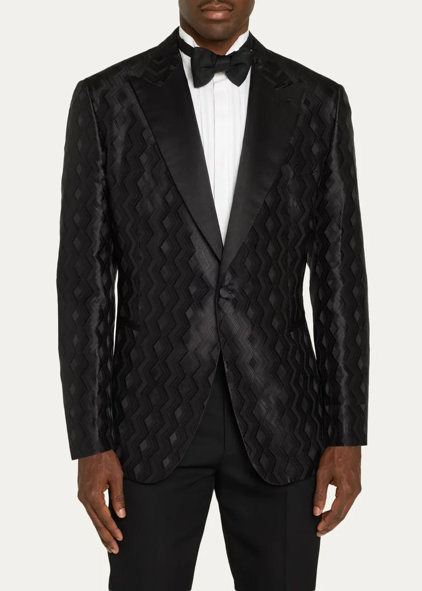 Brioni Men's Wool Jacquard Single-Button Dinner Jacket | Thumbnail 4 Brioni Men's Wool Jacquard Single-Button Dinner Jacket | Thumbnail 4