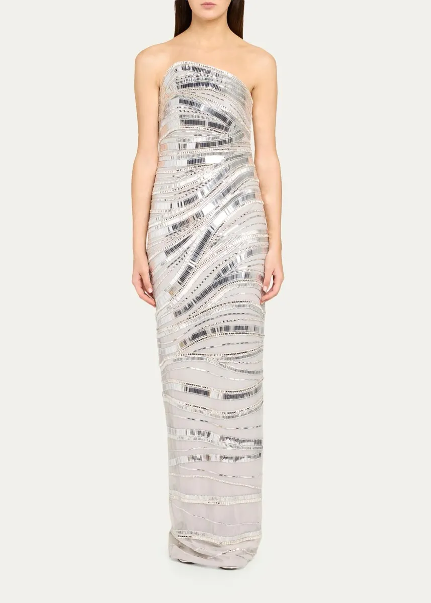 PAMELLA ROLAND Wave Beaded Tulle Strapless Column Gown | Thumbnail 2 PAMELLA ROLAND Wave Beaded Tulle Strapless Column Gown | Thumbnail 2