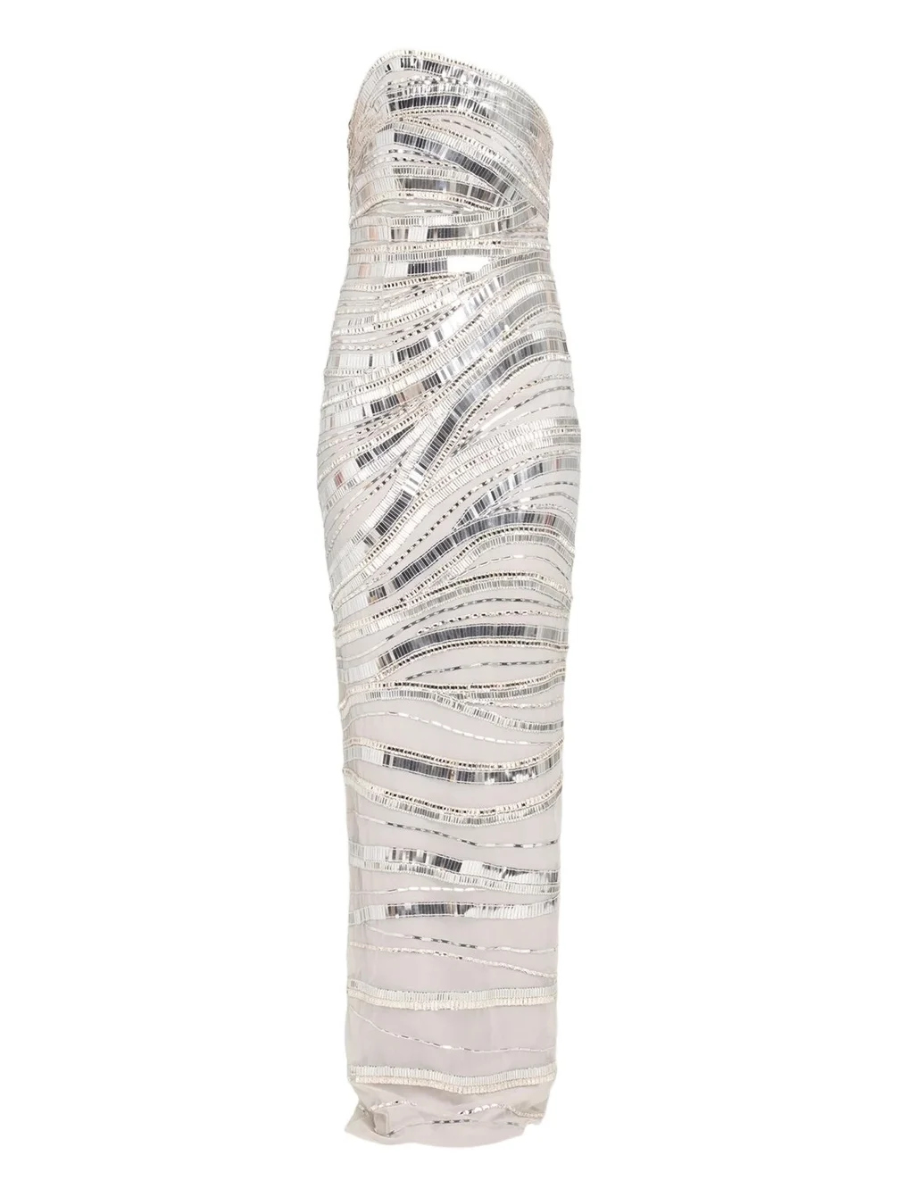 Wave Beaded Tulle Strapless Column Gown
