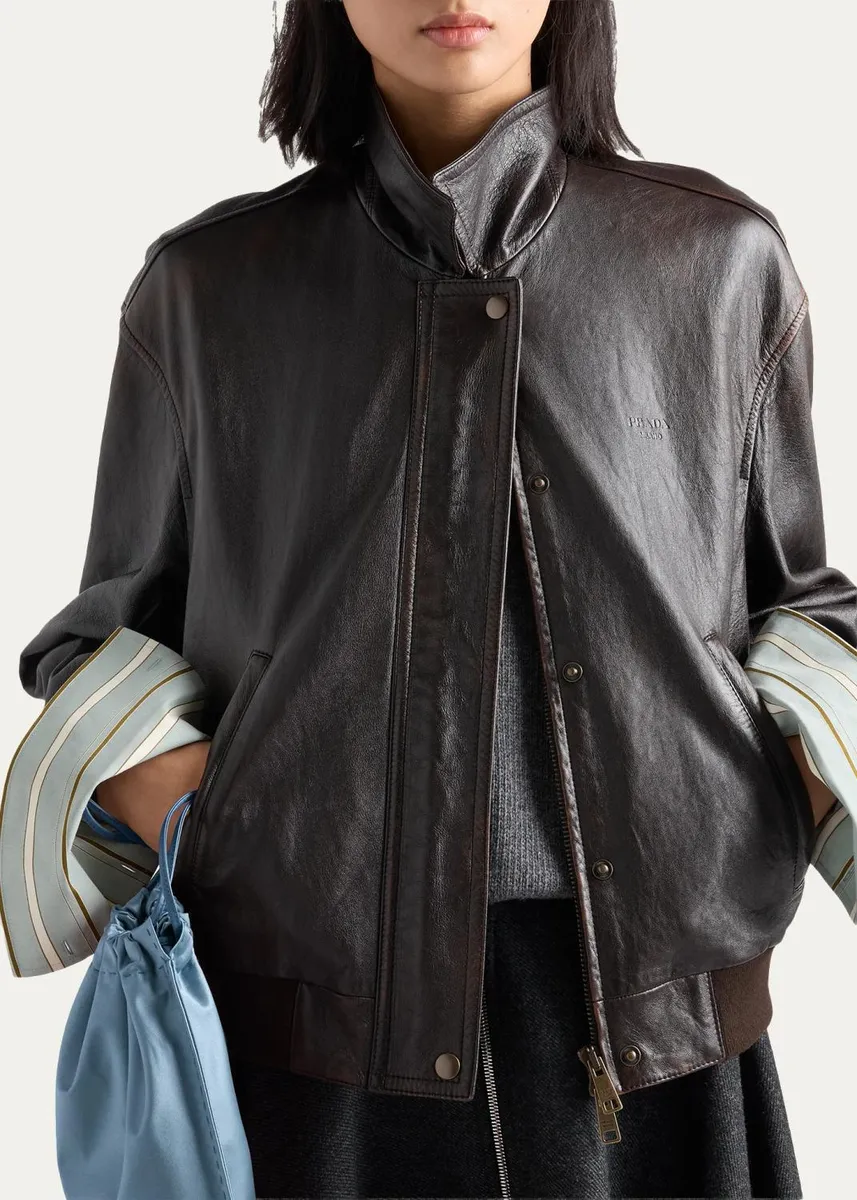 Prada Leather Bomber Jacket | Thumbnail 4