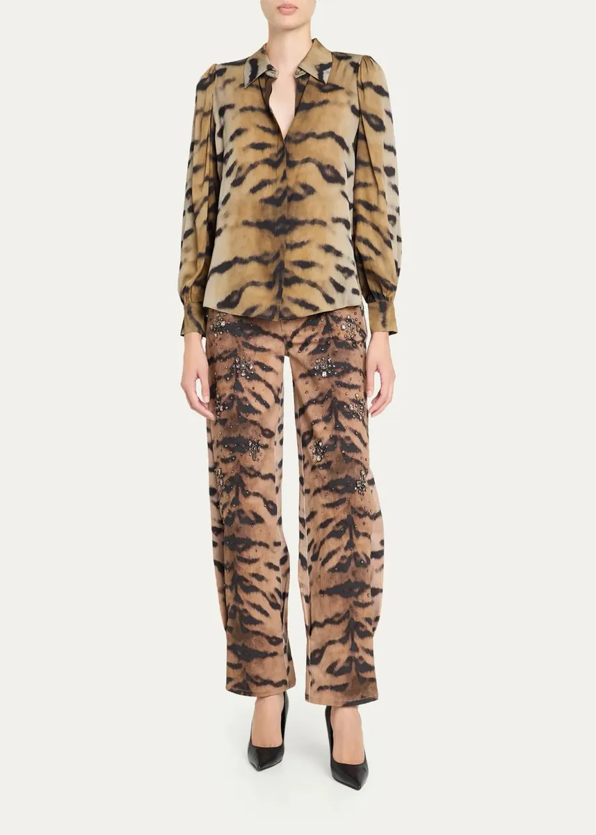 Kobi Halperin Kaeli Crystal Tiger-Print Denim Pants | Thumbnail 2 Kobi Halperin Kaeli Crystal Tiger-Print Denim Pants | Thumbnail 2