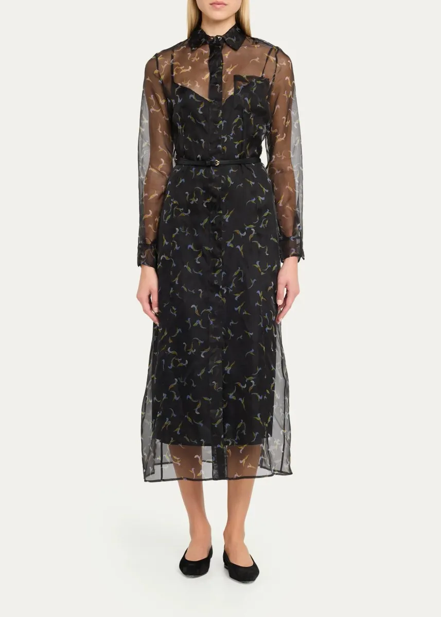 Altuzarra Judina Abstract-Print Silk Organza Belted Midi Shirtdress | Thumbnail 2