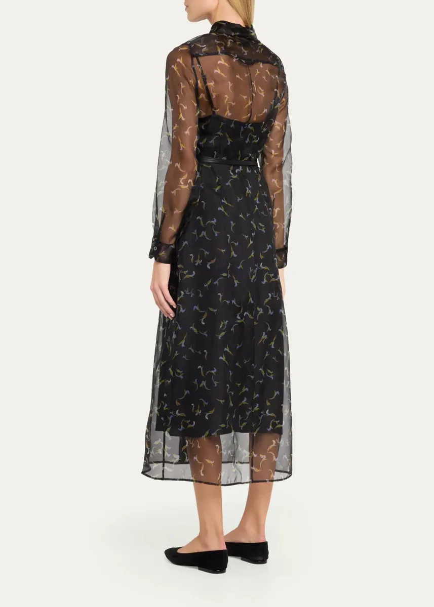 Altuzarra Judina Abstract-Print Silk Organza Belted Midi Shirtdress | Thumbnail 3