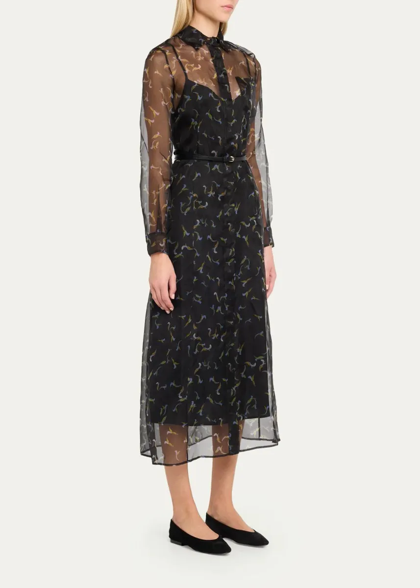 Altuzarra Judina Abstract-Print Silk Organza Belted Midi Shirtdress | Thumbnail 4