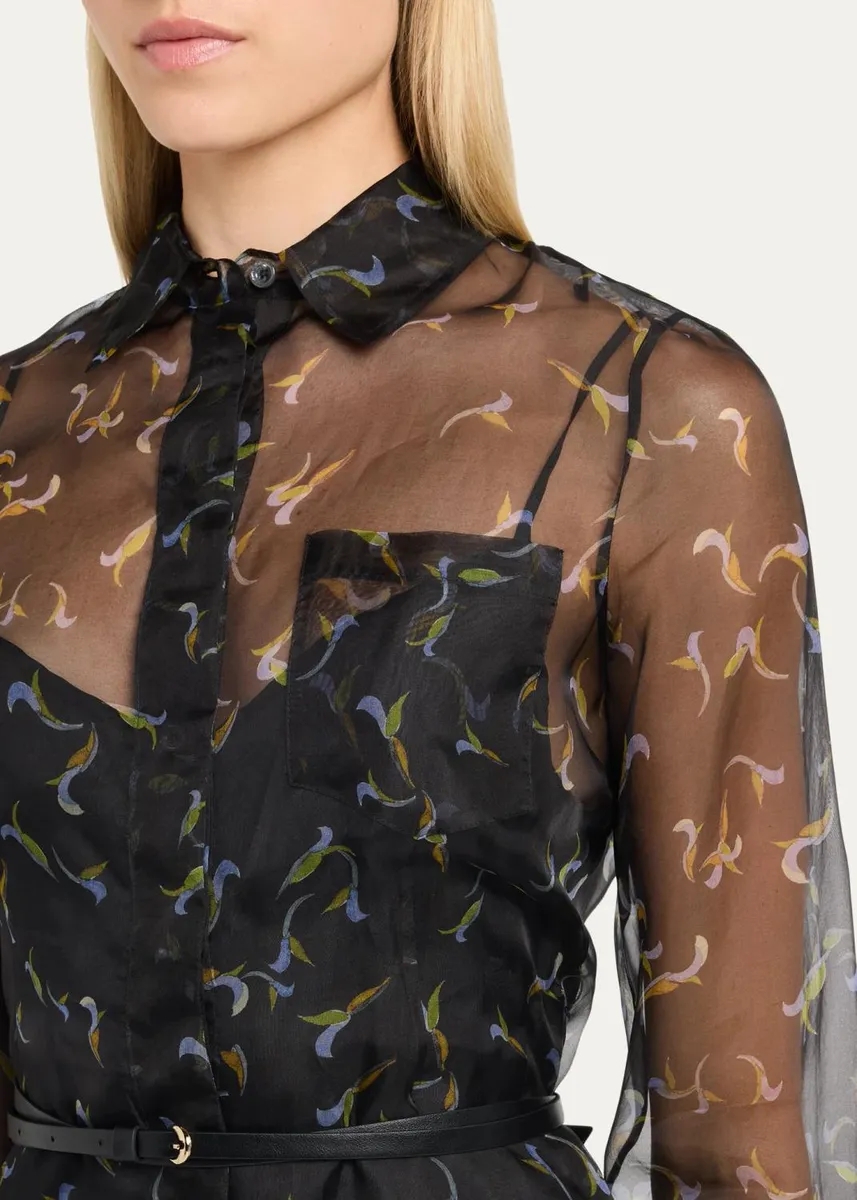 Altuzarra Judina Abstract-Print Silk Organza Belted Midi Shirtdress | Thumbnail 5